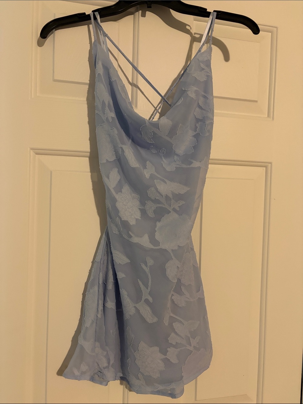 Edikted Light Blue Floral Cowl Slip Mini Dress